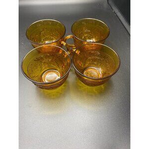 Tiara Amber Teacups Sandwich Glass set of 4